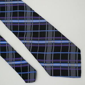 Pronto Uomo Black Purple Blue Plaid Silk‎ Tie Long